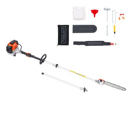 Gas Pole Saw, 52CC 2 Stroke Gas Powered Pole Saws with 14 in Cutting Bar, Cordless Tree Trimmer with 30 fl.oz Fuel Tank, 7.2 to 10 ft Extendable, Powerful Chainsaw for Tree Trimming Pruning