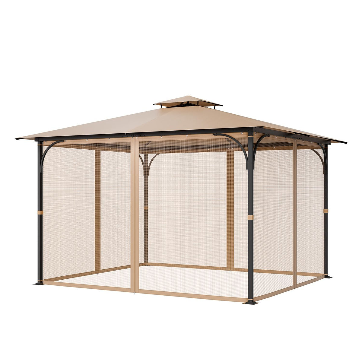 Gazebo Netting Replacement, Fit Most 10x12x7.3 FT Gazebo, Outdoor Garden Gazebo Net, 4-Panel Sidewall Mesh Gazebo Curtain, Patio Midge Netting with Double Zipper, Canopy Screen (Netting Only)