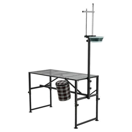 Goat Milking Stand, 600 lbs Heavy Duty Goat Stand with Feed Bin, Adjustable Headpiece & Tool Basket, Stanchion for Grooming & Hoof Trimming, Metal Livestock Platform for Sheep, 51" x 23", Black