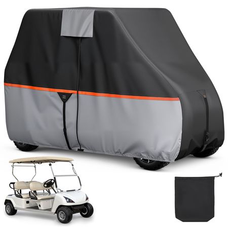 Golf Cart Cover, Full Coverage 2+2/4 Passenger Golf Cart, 420D Waterproof Oxford Fabric Club Car Cover Fits Most Carts Club Car, Yamaha, EZGO, Honda, Silver-Coated Layer & Three Zipper Doors