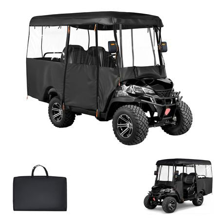 Golf Cart Cover, Visible Full-Enclosure 2+2/4 Passenger Golf Cart, 600D Waterproof Oxford Fabric Club Car Cover Fits Most Carts Club Car, Yamaha, EZGO, Honda, PVC Coating & Windproof Hook Design