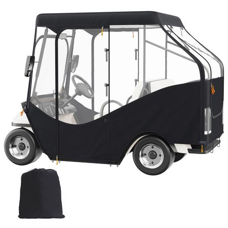 Golf Cart Enclosure, 420D Polyester Driving Enclosure with 4-Sided Transparent Windows, 4 Passenger Club Car Covers for 2+2 Passenger Golf Carts, Sunproof and Dustproof Outdoor Cart Cover