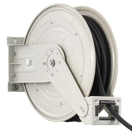 Grease Hose Reel, 1/4 in x 50 ft Retractable, Spring Driven Auto Swivel Rewind, Max 10152 PSI, Heavy-Duty Carbon Steel Construction with Steel Wire Braided Hose, for Lube, Grease, Hydraulic Oil