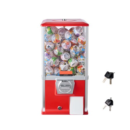 Gumball Machine for Kids, 21" Height Home Vending Machine, PS Bouncy Balls Dispenser, Hold 180 Capsule Toys, Rectangle Bubble Gum Machine for Game Stores, Coin Operated Gumball Bank, Red