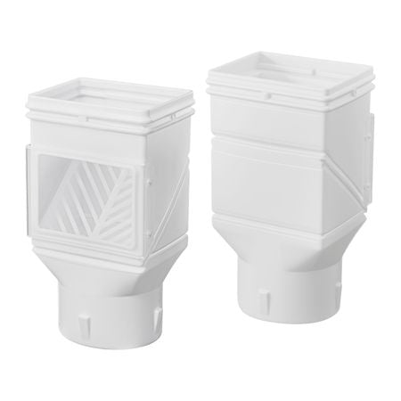 Gutter Downspouts, Downspout Diverter Rainwater Collection System Fits for 2x3 or 3x4 Inch Standard Inlet and Φ4inch Outlet, Flexible Rain Water Barrel Kit with Mesh Screen & Transparent, White