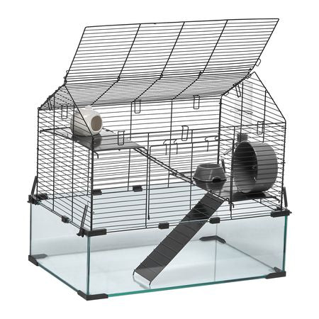 Hamster Cage, 360° Viewing Transparent Hamster Habitats, Small Animal Cage, 22.8 x 15 x 21.3 in, Ventilated Pet Mouse Cages with Water Bottle, Portable Hamster House for Rats, Guinea Pigs
