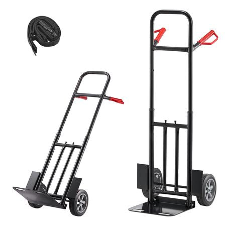 Hand Truck, 600 lbs Load Capacity, Heavy-Duty Hand Truck Dolly with Wheels & Telescoping Handle, Portable Trolley Dolly with Tie-down Strap for Moving Home, Office, Warehouse, Supermarket