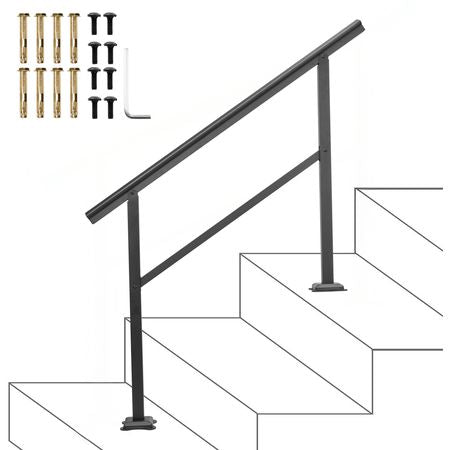 Handrail Outdoor Stairs 47.6 X 35.2 Inch Outdoor Handrail Outdoor Stair Railing Adjustable from 0 to 30 Degrees Handrail for Stairs Outdoor Aluminum Black Stair Railing Fit 3-4 Steps