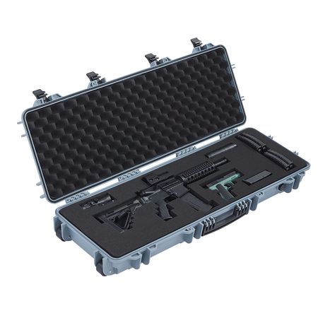 Hard Rifle Case, Lockable Rifle Case with Pre-cut Foams, 40 in Gun Storage with Wheels, IP67 Waterproof & Dustproof Movable Large Pistol Storage for Rifles, Shotguns, Airsoft Guns, Grey