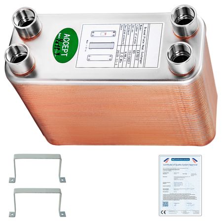 Heat Exchanger 3\"x7.5\" 60 Plates Brazed Plate Heat Exchanger 316L 1/2\" BSP FPT Heat Exchanger EATB12 Beer Wort Chiller for Hydronic Heating