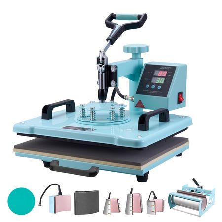 Heat Press Machine, 12 x 15 inch, 8 in 1 Heat Transfer Machine with 6-30 oz Tumbler Press, 360° Swing Away T-Shirt Pressing, Digital Precise Control, for T-Shirts/Mugs/Hats/Plates, Green