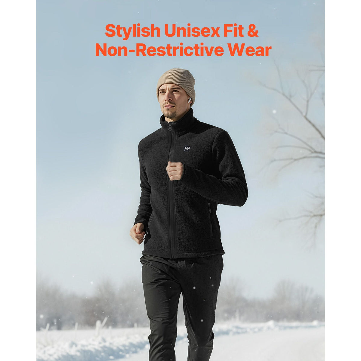 Heated Fleece Jacket for Men, Heated Sweatshirt with 7.4V 16000mAh Rechargeable Power Bank Pack, 6 Heating Zones, 3 Temp Levels, 3h/6h/10h Warmth, for Winter Outdoor Camping, Black, S Size