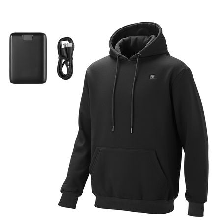 Heated Sweatshirt Hoodie for Men Women, Heated Jacket Unisex with 7.4V 16000mAh Rechargeable Power Bank Pack, 5 Heating Zones, 3 Temp Levels, 4-8H Warmth, for Winter Outdoor Camping, Black, XXXL Size