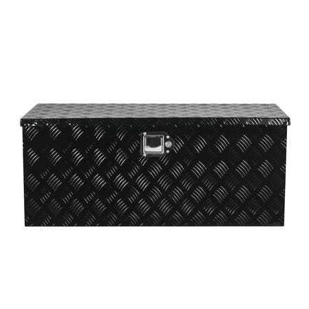 Heavy Duty Aluminum Truck Bed Tool Box, Stripes Plated Tool Box with Sliding Shelf, Side Handle, Lock & Keys, Storage Toolbox Chest for Trailer, Pickup, Truck Bed, RV, 35.4"x14.6"x14.6", Black