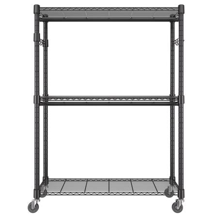 Heavy Duty Clothes Rack, Rolling Clothing Garment Rack with 3 Storage Tiers, 2 Rods and 2 Pairs Side Hooks, Adjustable Height Clothing Rack Closet for Hanging Clothes, 400 Lbs Load Capacity