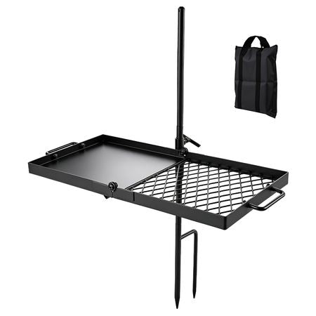 Heavy Duty Swivel Campfire Grill, 24" Portable Camping Grill Grate & Griddle, Sturdy Steel BBQ Mesh, 360° Height Adjustable Over Fire Pit Equipment, for Outdoor Open Flame Cooking, Black
