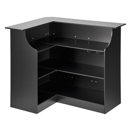 Home Bar Unit, L-Shaped Wine Bar Cabinet Table 4-Tier with Storage Shelves, Wine Glass Holder, 300 lbs Max Capacity, Wood Liquor Cabinet for Home, Kitchen, Living Room, Pub, Basement, Black