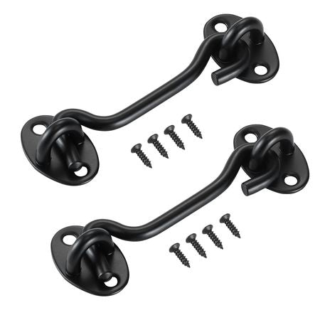 Hook and Eye Gate Latch, 2 Pack Barn Door Latch Hook with Mounting Screws, Stainless Steel Hook and Eye Latch, Hook Lock for Sliding Barn Door, Cabinet, Window, Gate, Fence, Bathroom, Black