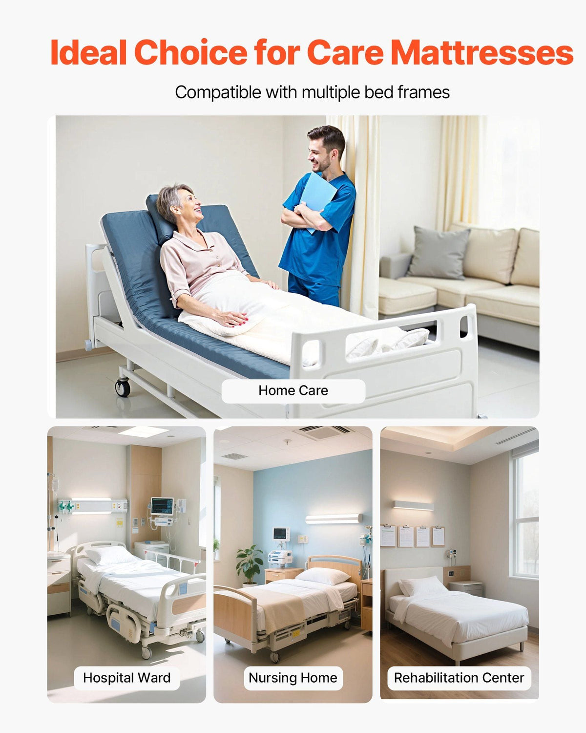 Hospital Medical Bed Mattress 3.5-Inch Water Resistant Non Slip Home Foam