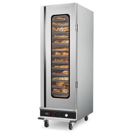 Hot Box Food Warmer, 16-Tier Large Concession Warmer with Water Tray, Glass Single-door and Adjustable Shelves, Stainless Steel Food Warmer Cabinet, Ideal for Storing Pizza, Chicken, Restaurant