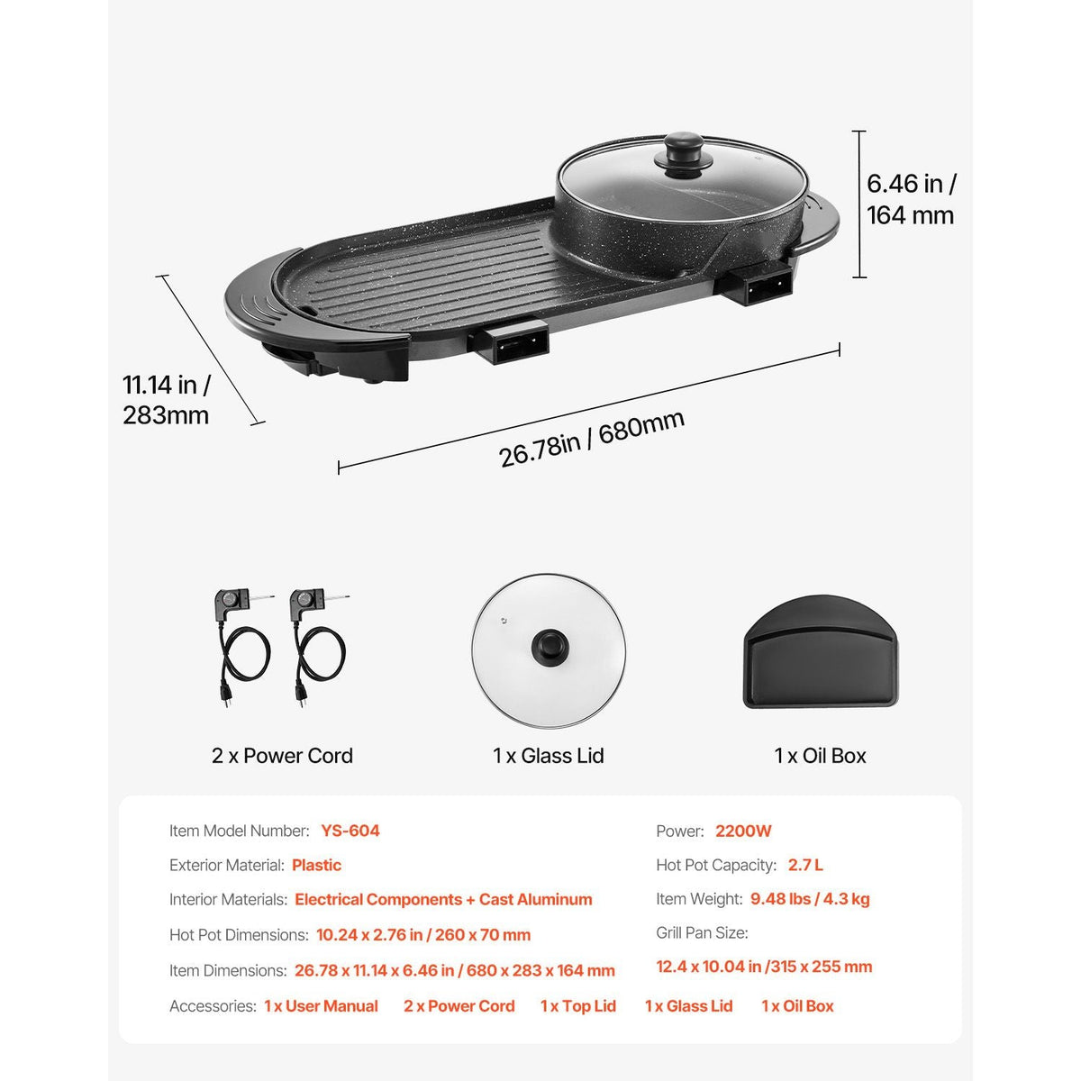 Hot Pot with Grill, 2200W 2-in-1 Electric Smokeless Grill and Hot Pot, Korean BBQ Shabu Shabu Hotpot with Separate Dual Temperature Control, Non-stick Pan, for 1-6 People Family Dinning