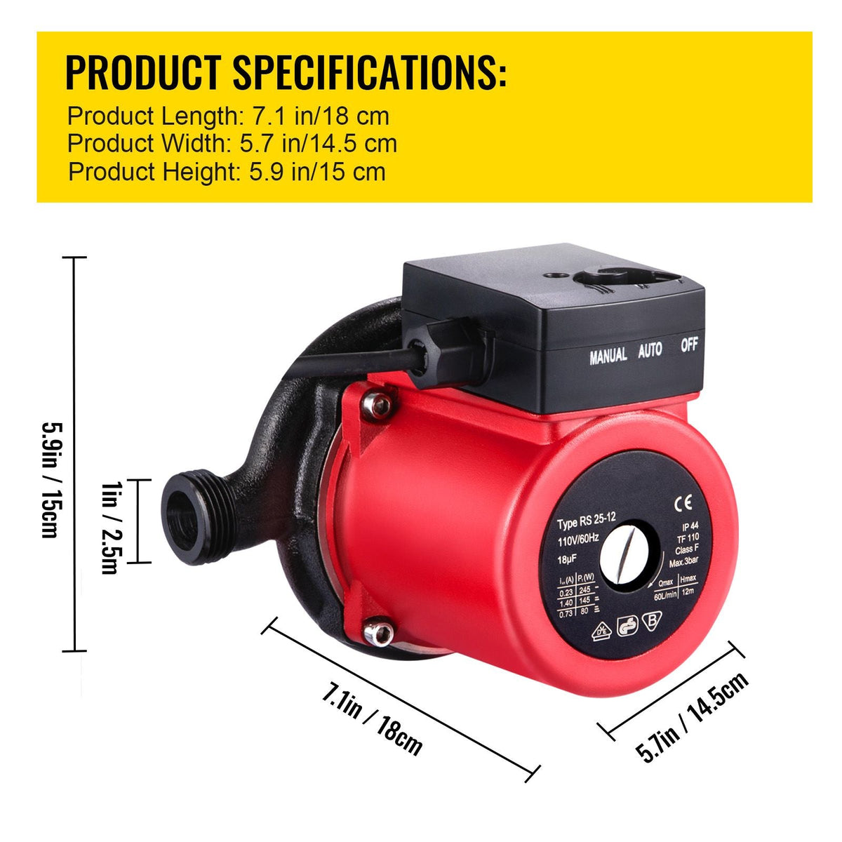 Hot Water Recirculating Pump, 245W 110V Water Circulator Pump, Automatic Start Circulating Pump NPT 3/4\" with Brass Fittings, Stainless Steel Head, 2 Speed Control for Electric Water Heater Sys