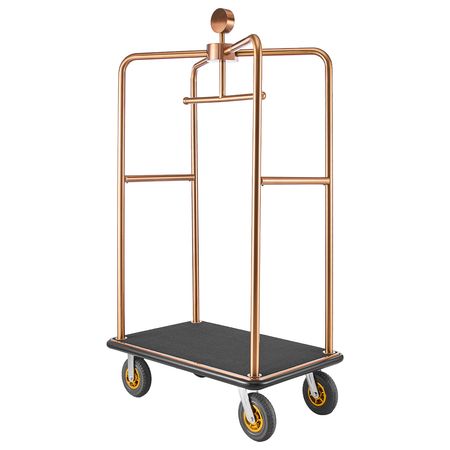 Hotel Luggage Cart, 1200 lbs Heavy Duty Bellman Cart with Stainless Steel Frame, 8 in Rubber Wheels, Black Carpeted Deck, Commercial Luggage Carrier Rolling Trolley for Hotels,Resorts, Rose Gold