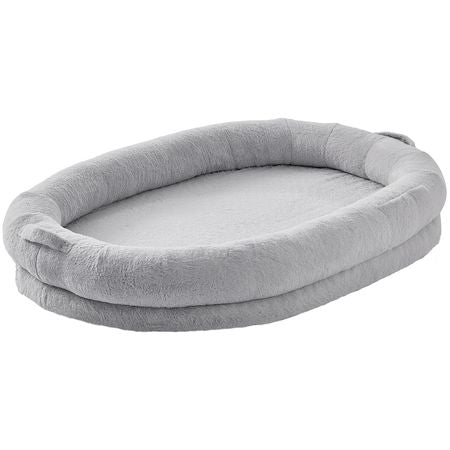 Human Dog Bed, 72" x48"x10" Human Dog Bed for Adult, Human Size Dog Bed with Washable Faux Rabbit Fur Cover, Egg Orthopedic Foam, Storage Pocket, Large Dog Bean Bed, Light Grey