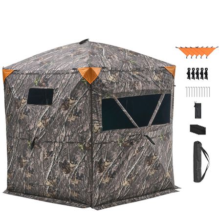 Hunting Blind, 6-7 Person Ground Blinds with Carrying Bag, Portable Camouflage Tent, Reinforced Durable Concealed Shelter with Silent Zipper Door and Window, for Turkey and Deer