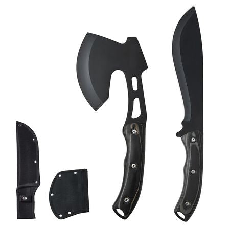 Hunting Knife and Hatchet Axe Combo Set with Sheath, Fixed Blade Tactical Knife and Camping Axe, Stainless Steel Survival Knife and Camping Hatchet for Outdoor Survival Hunting Camping Adventure