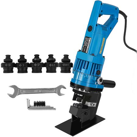 Hydraulic Hole Puncher Cutting Thick 1/4\",Electric Hydraulic Hole Punching Tool with 5-Dies Set,Hydraulic Metal Hole Puncher with Manual Oil Return Switch, Hydraulic Hole Punch Machine 900W