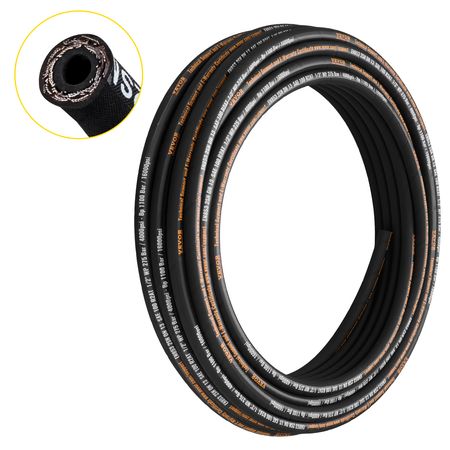 Hydraulic Hose 1/2 inch x 100 ft, Coiled Hydraulic Hose 4000 PSI, Rubber Hydraulic Hose with 2 High-Tensile Steel Wire Braid, Bulk Hydraulic Hose -20 to 140 Celsius, Hydraulic Oil Flexible Hose