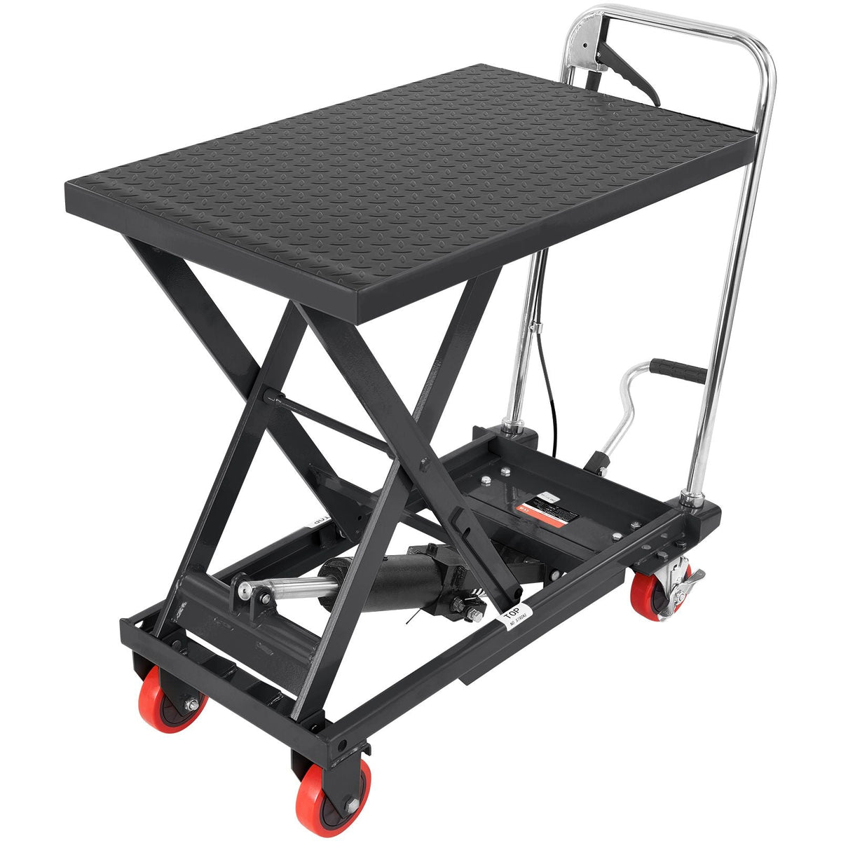 Hydraulic Lift Table Cart, 500lbs Capacity 28.5" Lifting Height, Manual Single Scissor Lift Table with 4 Wheels and Non-slip Pad, Hydraulic Scissor Cart for Material Handling, Black