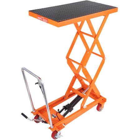 Hydraulic Lift Table Cart, 770lbs Capacity 59" Lifting Height, Manual Double Scissor Lift Table with 4 Wheels and Non-slip Pad, Hydraulic Scissor Cart for Material Handling and Transportation