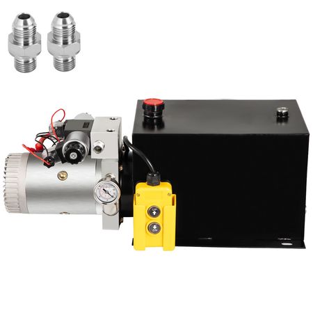 Hydraulic Power Unit 12 Volt Dump Trailer Hydraulic Pump Double Acting 12 Quart Hydraulic Pump Electric Hydraulic Cylinder Pump with Brass Pressure Gauge for Dump Trailer Lift Gates & Trucker