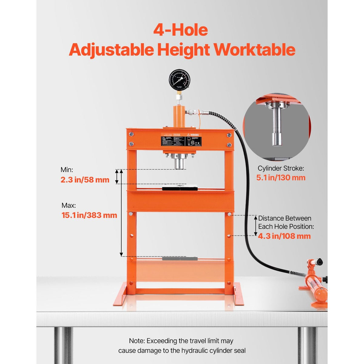 Hydraulic Shop Press, 10 T H-Frame Shop Press with Press Plate & H-shaped Base, Stable Garage Floor Adjustable Hydraulic Press with Relief Valve, Fit for Bending, Straightening & Stamping
