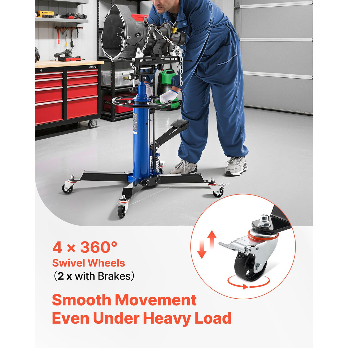 Hydraulic Transmission Jack, 1322 lbs / 0.6 Ton Lifting Capacity Telescoping Transmission Jack with Foot Pedal, Dual Telescopic Trans, 34.6-69.3 in High Lifting Height, Garage/Shop Lift Hoist