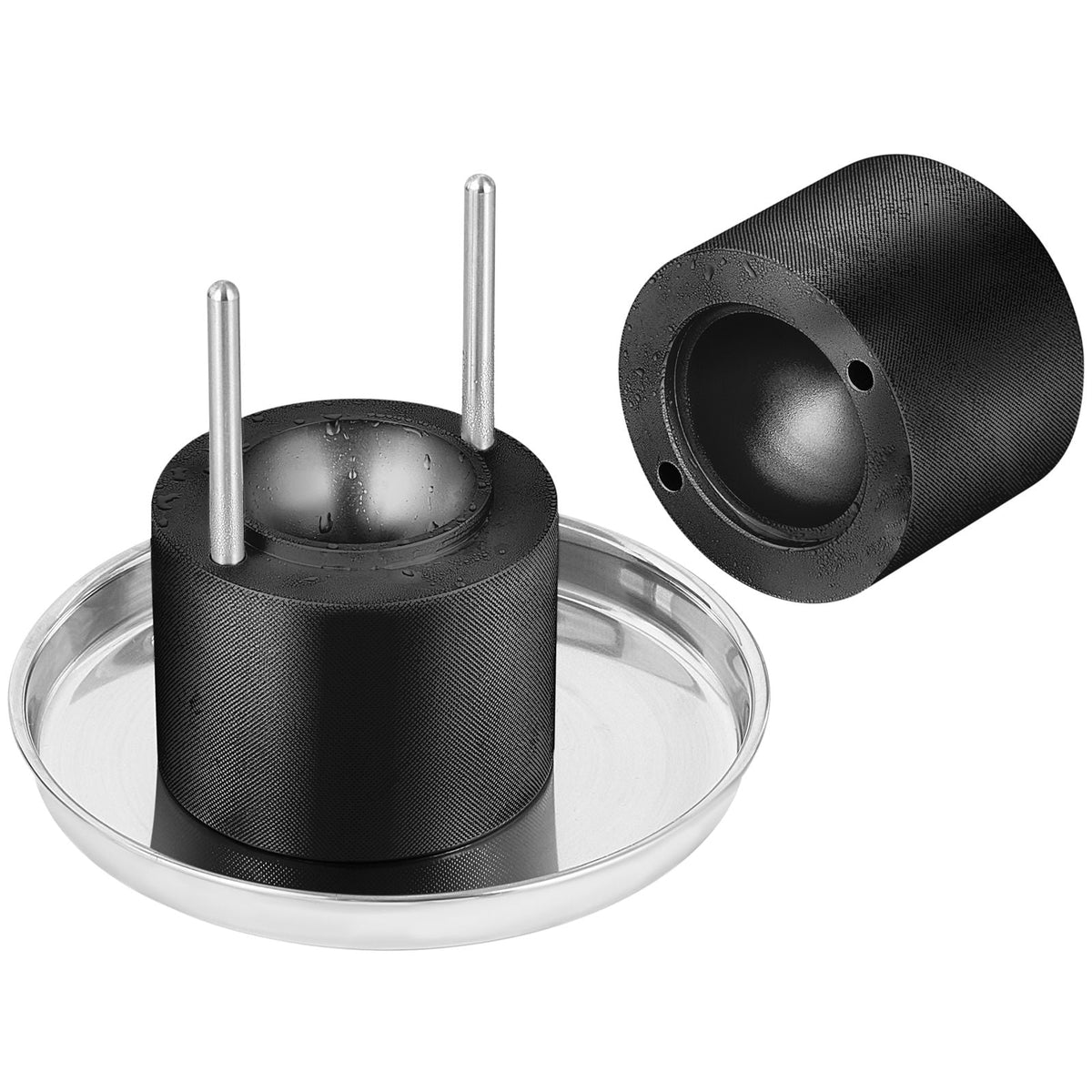 Ice Ball Press, 2.4" Ice Ball Maker, Aircraft Al Alloy Ice Ball Press Kit for 60mm Ice Sphere, Ice Press with Tong and Drip Tray, for Whiskey, Cocktail, Bourbon, Scot on Party & Holiday, Black