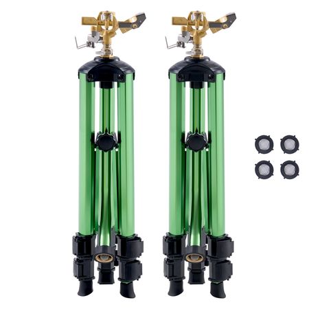 Impact Sprinkler on Tripod Base, 2 Packs, Heavy Duty Tripod Sprinklers with Brass Head & 3/4"NH Connector, 360 Degree Large Area Irrigation Sprinkler, Adjustable Heights Sprinkler for Yard