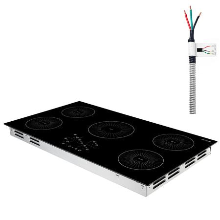 Induction Cooktop 36inch 5 Burners Built-in Electric Stove 220V 9200W, Induction Burner for Kitchen, with 9 Power Levels, LED Touch Screen, Ceramic Glass Surface, Child Lock