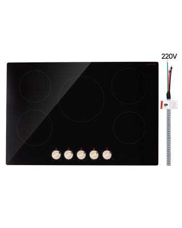 Induction Cooktop, 9200W Electric Countertop Burner, 5 Burner Knob Control Stove, Built-in Induction Cooktop with 12 Temperature Settings, Glass Surface, Auto Shut-Off