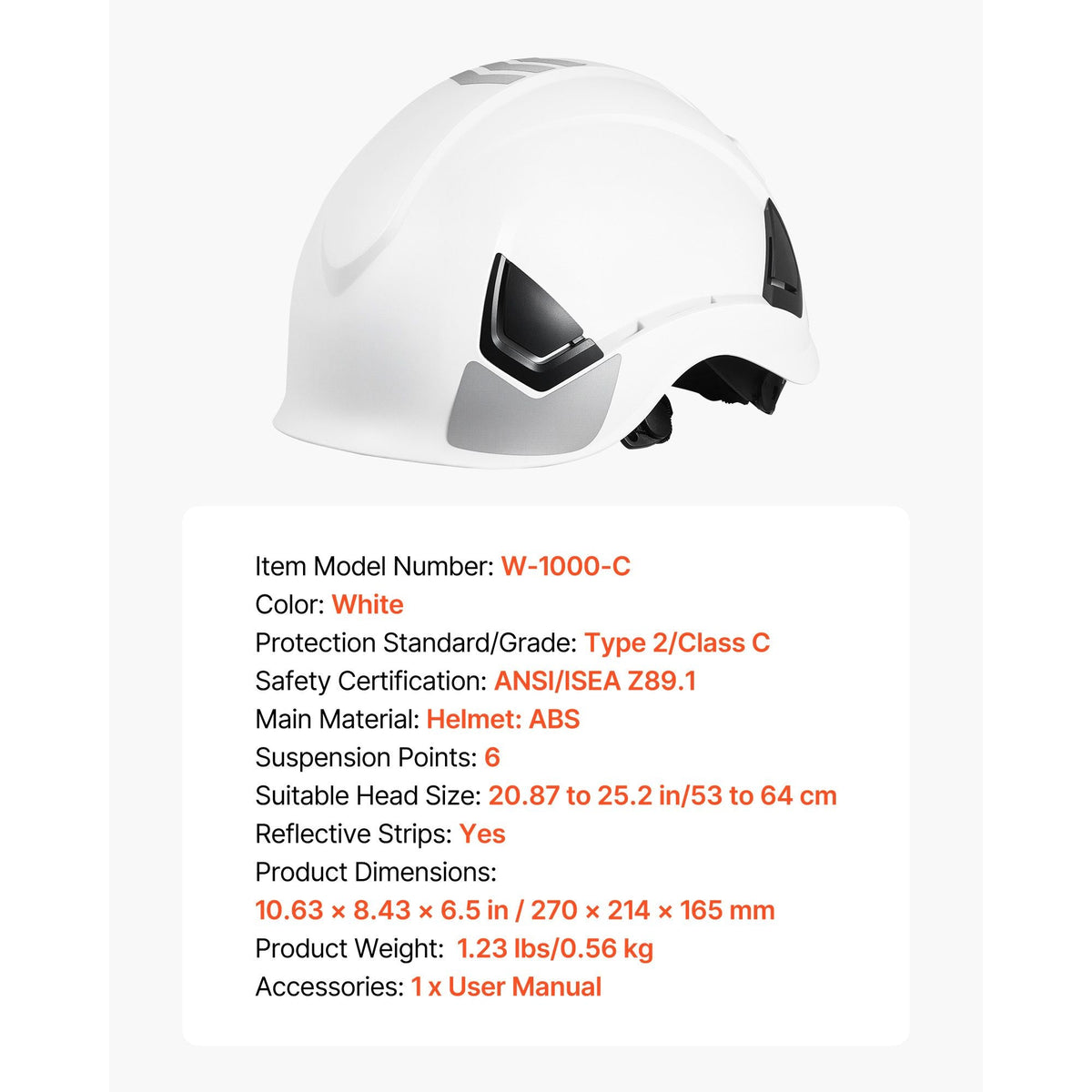 Industrial Safety Helmet, ANSI/ISEA Z89.1 Approved ABS Safety Hard Hat with 6-Point Ratchet Suspension, Adjustable Vented Hardhat for Men Women Adults, for Outdoor Indoor Construction Workwear