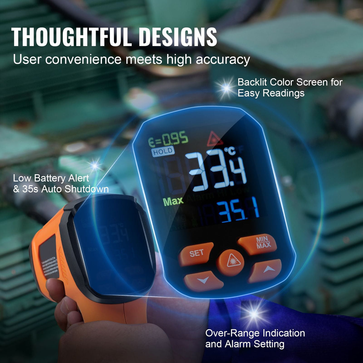 Infrared Thermometer, -40~2732 Fahrenheit Dual Laser Temperature Gun Non-Contact, Handheld IR Heat Temperature Gun with Adjustable Emissivity for Cooking/Pizza Oven/Engine(Not for Human)