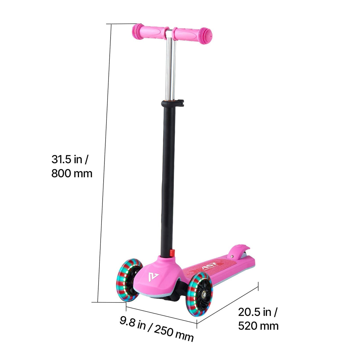 Kick Scooter for Kids Ages 3+, 3-Wheel Toddler Scooter with Light-Up Wheels, Adjustable Height Handlebar, Wide Anti-Slip Deck, Lightweight Aluminum Frame for Boys & Girls up to 165 lbs, Pink
