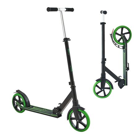 Kick Scooter for Kids Ages 8+, Teens & Adults, 2-Wheel Toddler Scooter with Adjustable Height Handlebar, Wide Anti-Slip Deck, Foldable Lightweight for Boys & Girls up to 220 lbs, Black + Green
