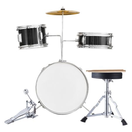 Kids Drum Set, 3-Piece, 14 in Beginner Drum Set with Adjustable Throne Cymbal Pedal Two Pairs of Drumsticks, 8'' Tom Drum 10'' Snare Drum 14'' Bass Drum, Starter Drum Kit for Child Kids, Black