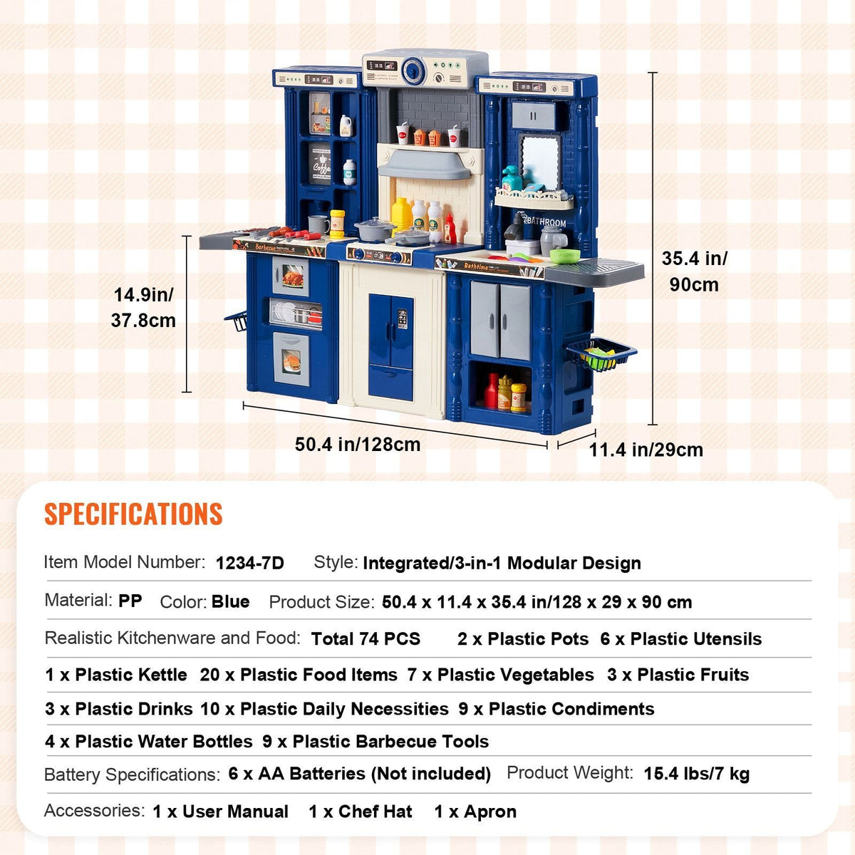 Kids Kitchen Playset, 3-in-1 Toddler Kitchen with Simulated Spray, Sounds and Lights, Play Kitchen Set with 74 PCS Cooking Accessory Set for Toddlers, Preschoolers, Children Ages 3-8, Blue