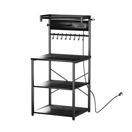 Kitchen Bakers Rack, 4.6ft Power Cable Bakers Rack with Power Outlet, Kitchen Stand with X-Shaped Support Bar, 8 S-Shaped Hooks, Coffee Bar Stand for Dishes, Spice Bottles, Built-In Power Strip