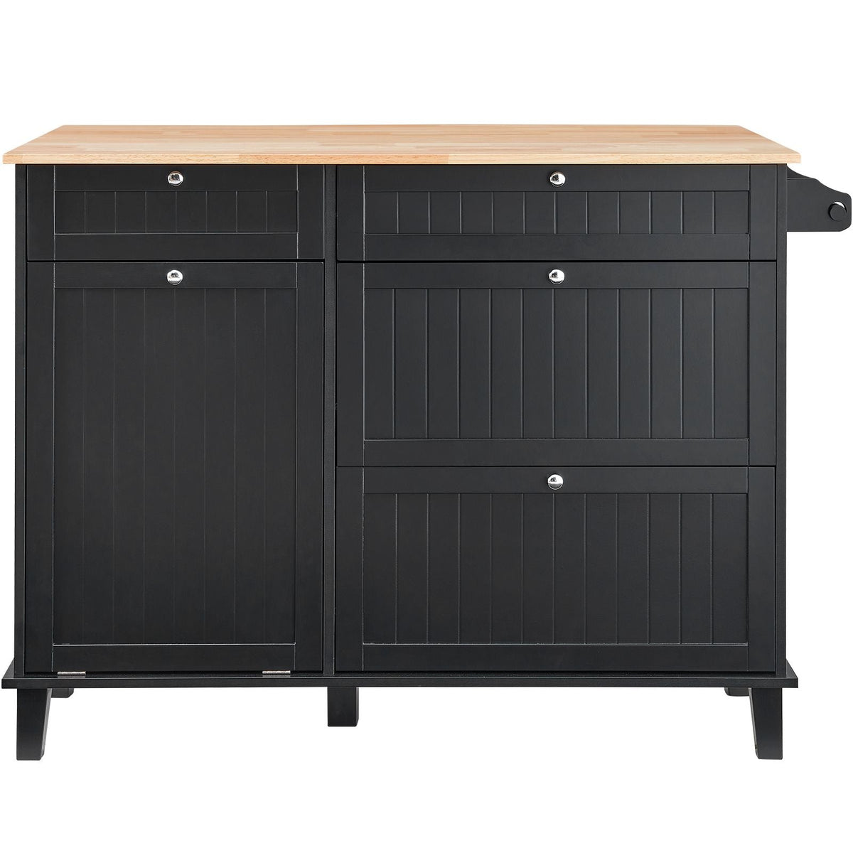 Kitchen Island Cart, 50" Wood Top Breakfast Bar with Trash Cabinet Tilt Out 10 Gallon Storage, Farmhouse Dining Living Room Table with Drop Leaf, Towel Bar, Drawer, Black