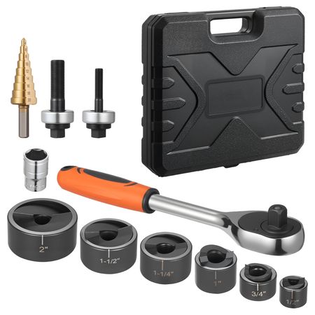 Knockout Punch Set, 1/2 to 2 inch SLUG-Buster Ratchet Knockout Set, Ratchet Wrench Knockouts Punch Sets for Aluminum, Mild steel, Fiberglass, Plastics, 6 Die Sizes, 40Cr Steel Ko Tool Kit
